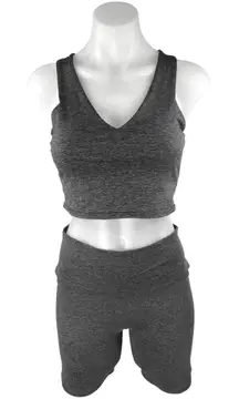 Quince Black Sleeveless Crop Top High Rise Biker Shorts Athletic 2 Pc Set Size M