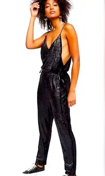 Sexy Free People Black Sequin Racerback, Spaghetti Strap Jumpsuit, Medium - NWOT