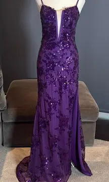 Women’s Purple Mermaid Fit Prom Party Dress Sparkly Sequins Lace Up Back Size 4