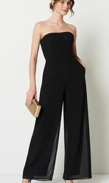 Xscape Women’s Black Strapless Wide Leg Sheer Overlay Cocktail Jumpsuit Size 2P