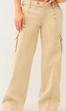 True Religion Beige Tan Bobbi Low Rise Baggy Big T Relaxed Cargo Pants Size 27