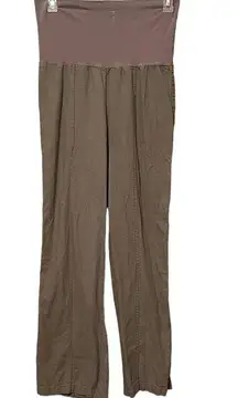 Just Living Women Pants Size Medium Brown Linen Rayon Wide Leg Fold Waist Casual