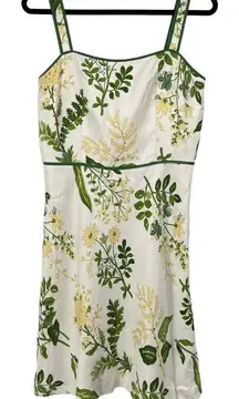 Ann Taylor‎ White Green Filigree Retro Linen Blend Dress