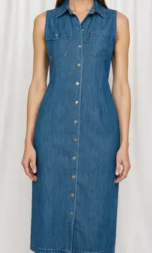 Karen Scott Sleeveless Button-Front Midi Classic Jean Shirt Dress (1087)