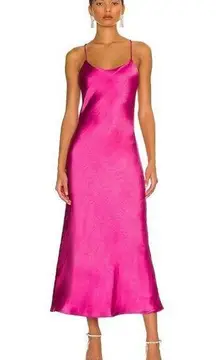 Line & Dot Dress Makena Satin Midi in Magenta Pink Large