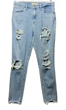 Levis 721 High Rise Skinny Jeans Distressed Ripped Light‎ Wash Size 30 Raw Hem
