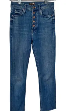 Mother Pixie Dazzler Jean in BEginner's Luck Women 24 Blue Button Fly Cropped