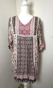 Sundance Mini Dress Womens Floral Patchwork Print‎ Boho Flowy Petite Large