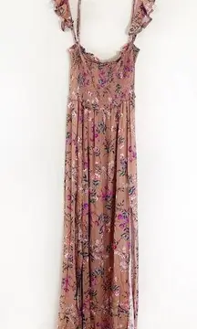 Cotton Bleu Floral Smocked Brown Maxi Boho Dress