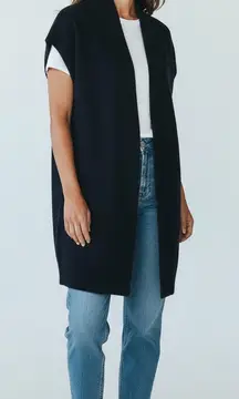 Ann Taylor Long Cardigan Size Large Black Angora Fur Sweater Cap Sleeve Cozy