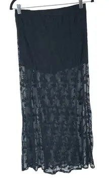 Kimchi Blue Black Sheer Lace Maxi Skirt Built in Shorts Side Slit Size M
