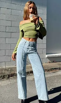 Booran Light Wash Denim Wide Leg Center Seam Jeans 10