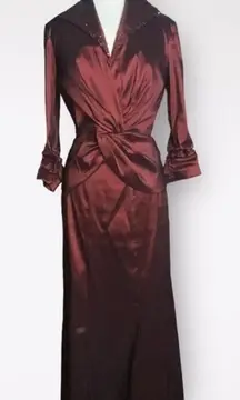 Tadashi Collection Burgundy Wine Taffeta Christmas Party Formal Skirt Set 6
