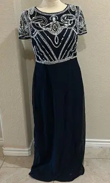 SPENSE DRESS NAVY BLUE AND SILVER BEADS formal wedding event casual