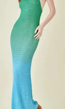 Fore Regina Ombre Dyed Crochet Maxi Dress Coverup Mermaid - Sz XS 💚🎀