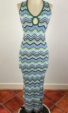 Torn by Ronny Kobo Blue Stripe Chevron Maxi Dress