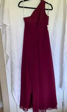 Davids Bridal Studio One-Shoulder Burgundy/Wine Long Bridesmaid Dress Size 4