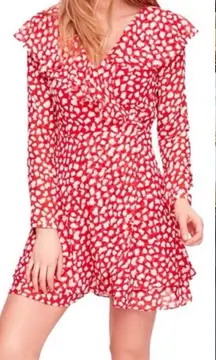 Free People Frenchie Red And White Wrap Dress ~ Size Large 💚🍄