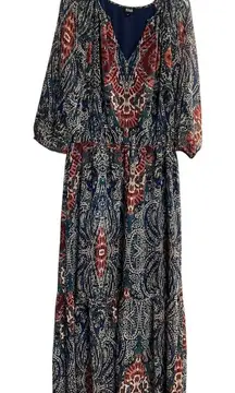 A.N.A Maxi Dress Paisley Print Long‎ Sleeve Boho Flowy Casual Multicolor XLT