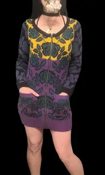 Betsey Johnson Vintage Multi Print Mini Drees Sweater 80's Style Retro  Size L