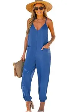 Cupshe  Blue V-Neck Cami Joggers Jumpsuit  Size S