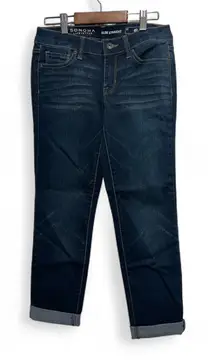 Sonoma Women’s Denim Slim Straight Cuffed Jeans Size 4 Petite Dark Wash