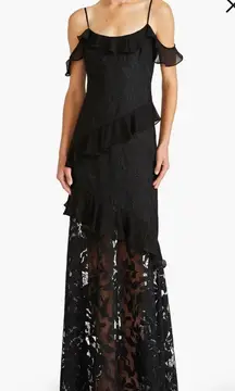NWT ML Monique Lhuillier Sienna Ruffle Cold Shoulder Lace Gown Dress Sz 0 $595‎