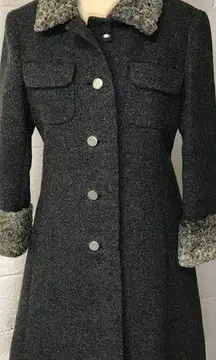 Vintage 1960 Wool And Curly Lamb Fur Coat  Size XS  Fully Lined, Union Made USA