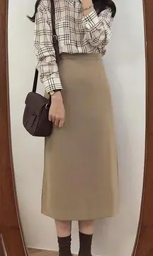 Neutral Beige Khaki High Waisted Long Midi Business Casual Skirt Size Large