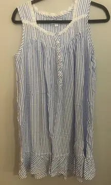 Eileen West Blue Striped Cotton Blend Ruffled Hem Chemise Nightgown Size S