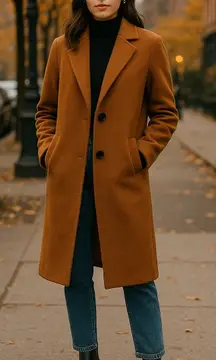 Greylin Quiet Luxury Brushed Oversized Button Long OverCoat XS Brown Minimalist