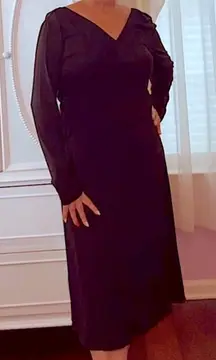 Luca Luca Made In Italy Black Faux Wrap Elegant V-Neck Midi Dress Size EU Large