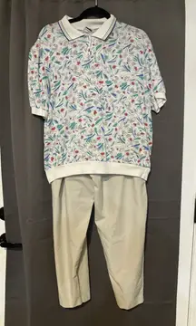 Cricket Lane Floral Polo Shirt & Khaki Pants Set, Women's XL Golf Set, Vintage