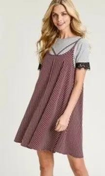 🎉Hem & Thread Small Modern Two Fer Wine Swing Dress Attached Lace Crochet Tee