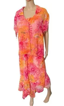 Sag Harbor Plus Size Orange Boho Tropical Summer Floral Two Piece Top Dress Set