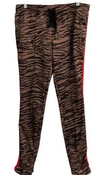 Pam & Gela Women's M H19 tiger cigarette track pant brown striped print joggers