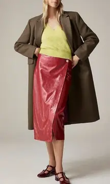 J.CREW Collection Wrap Skirt Berry Sangria Faux Patent Leather Size 8 NWT Lined