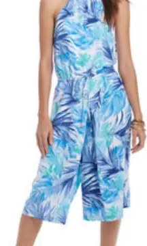 Nwt Ralph Lauren Blue Palm Leaf Halter Romper