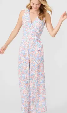 J. McLaughlin Hermione Jumpsuit Sleeveless Pier Pebble White Coral Aqua Size‎ 8