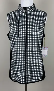 Stella Parker Vest Women XS Black White Gingham Full Zip Stretch Mock Neck UPF‎