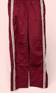 Vintage 90s-Y2K maroon stripe nylon warm up pants snap ankle elastic waist