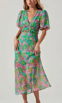 ESPERANZA FLORAL PUFF SLEEVE MIDI DRESS