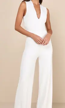 NWT Lulus Thinking Out Loud White Backless Jumpsuit Cocktail Classy Size XS