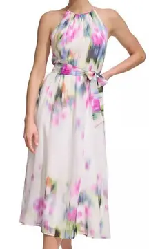 Printed Halter Tie-Waist Midi Dress Size 6