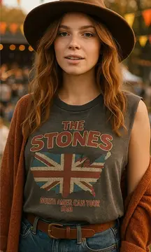 Rolling Stones 1981 Tour Tank Top Small Bravado‎ Distressed Rock Graphic Tee