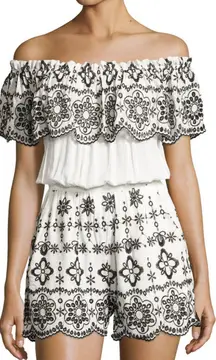 Julie Embroidered Off The Shoulder Romper White