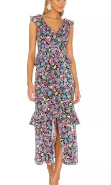 Amur Evita Silk Floral Tiered Midi Dress