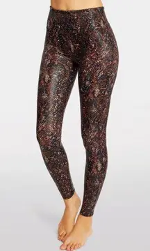 Spanx Faux Leather Snake Shine Leggings Mocha Reptile Gator Croc Edgy Shiny Pant