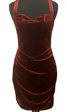 Burgundy Velvet Corset Style Mini Dress Sweetheart Neckline Med Winter Christmas