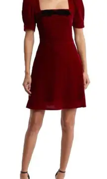 Wayf XS Velvet Puff Sleeve Mini Dress Red Bow Holiday Party Romantic Xmas Sexy